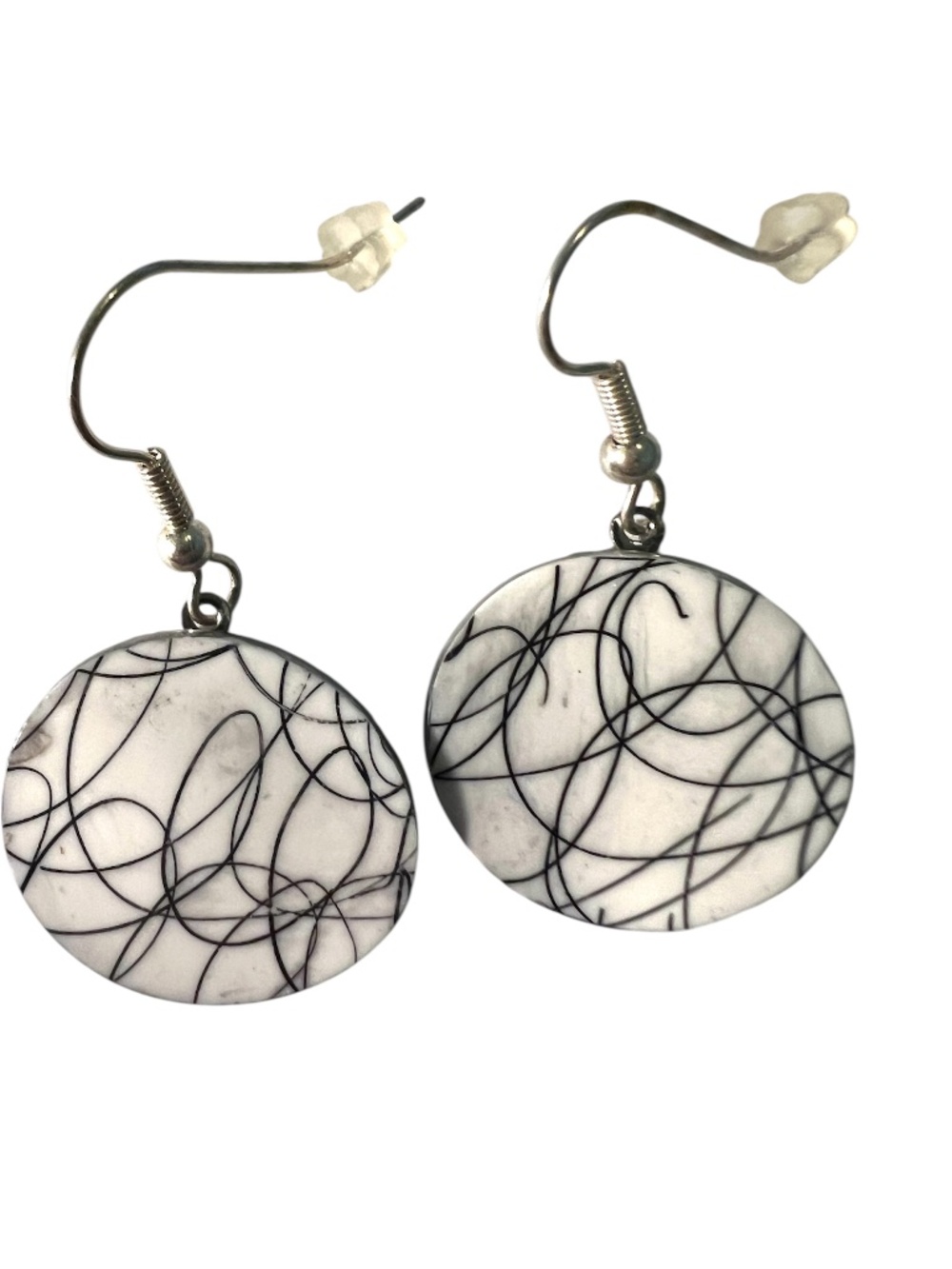 Black and White Squiggle Earrings Pierced Dangles - Picture 2 of 3